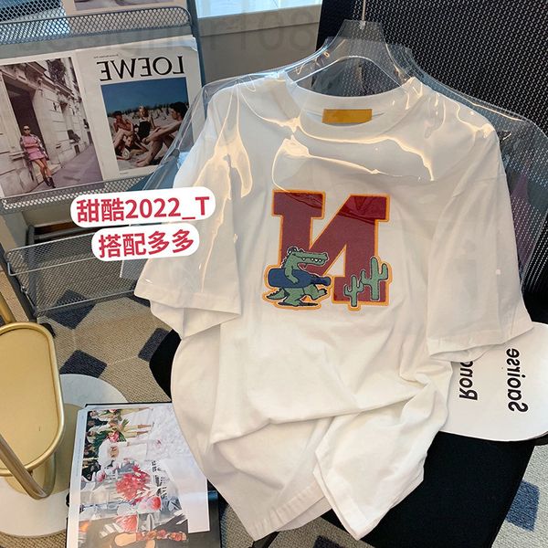 

women's t-shirt designer american cartoon dinosaur embroidery white short sleeve t-shirt women's 2022 spring new design brand gqfp