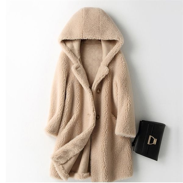 

new arrival natural wool coat with hat women wool jacket winter wool overcoat suede lining very warm big size f1253 201019, Black