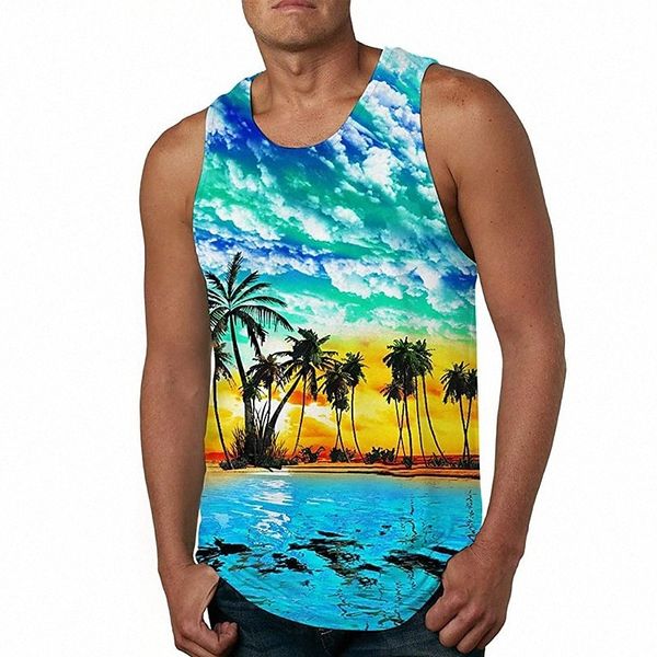 

men's tank vest undershirt 3d print tree crew neck daily holiday 3d print sleeveless casual beach blue / summer u8qv#, White;black