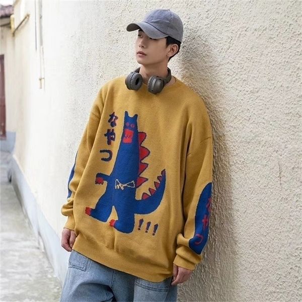 Uomo Hip Hop maglione pullover streetwear giapponese stampa dinosauro maglione lavorato a maglia retrò vintage autunno hiphop maglioni maglione 201203
