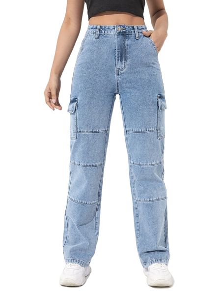 

flap pocket patched seam front jeans m432#, Blue