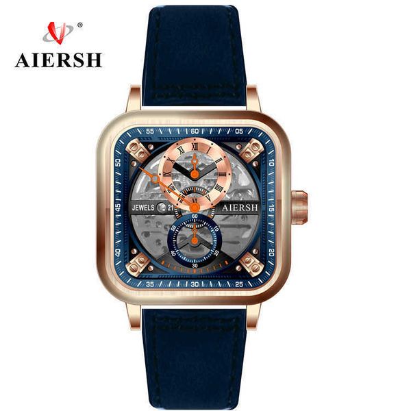 

elshi new mens square alloy mechanical watches business leisure waterproof men's mechanical watch, Slivery;brown