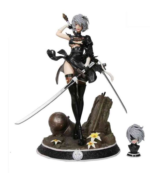 

33cm gk statue anime game nier: automata figures hunter 2b yorha no.2 type b action figure two head figurine model toy