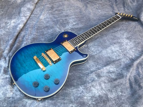 

custom electric guitar, rosewood body, flame maple explorer guitar