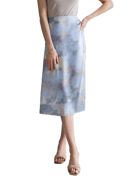 

motf premium 100% silk ink painting skirt o5ej#, Black