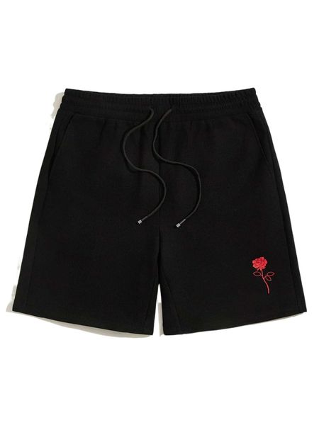 

men floral print drawstring waist shorts o8n3#, White;black