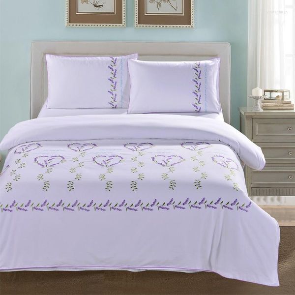 Set di biancheria da letto Letto color lavanda Set da 4 pezzi in cotone ricamato in bianco puro con doppia copertura pastorale 1,5 m Biancheria da letto da 1,8 m