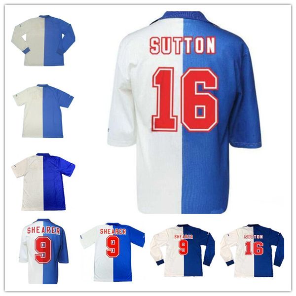 

1994 1995 retro blackburn rovers soccer jerseys 94 95 home 9 shearer 16 sutton 20 berg 7 ripley custom short sleeve long football shirts s-x, Black;yellow