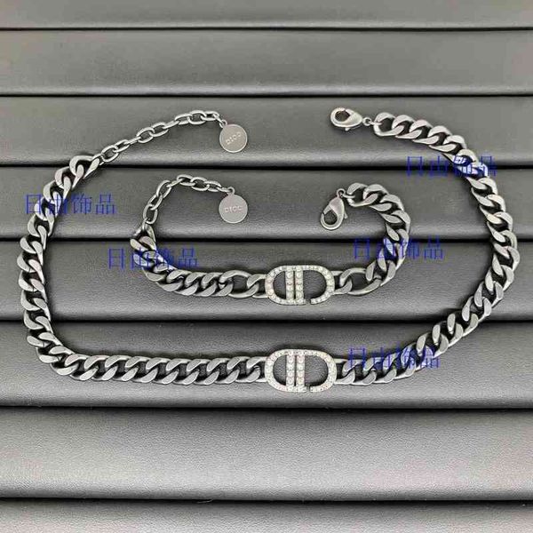 

factory outlet necklace new letter diamond inlaid black sweater chain bracelet women's simple fashion jewelry, Silver