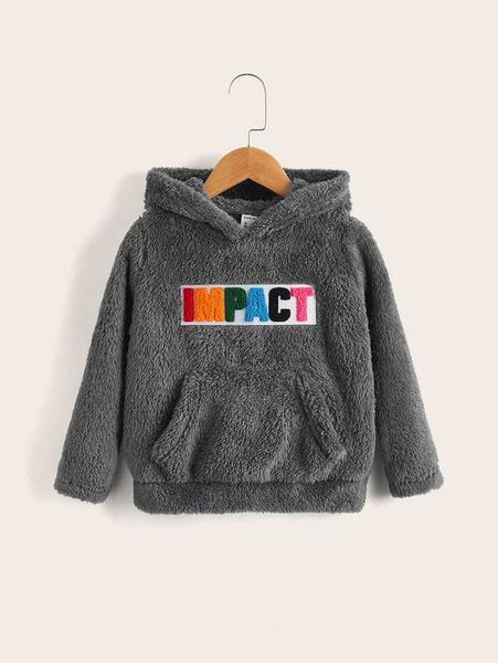 

toddler boys letter patch detail teddy hoodie she, Black