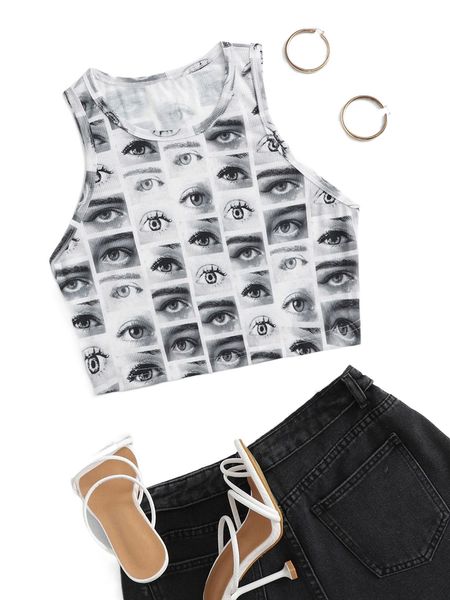

plus allover eye print tank 15v0#, Black