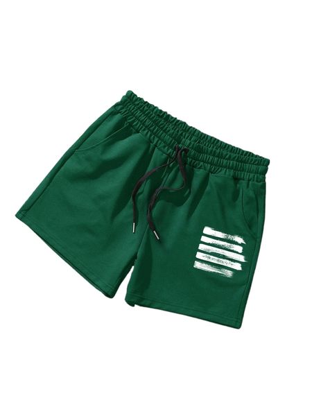 

men brush print drawstring waist shorts m2px#, White;black