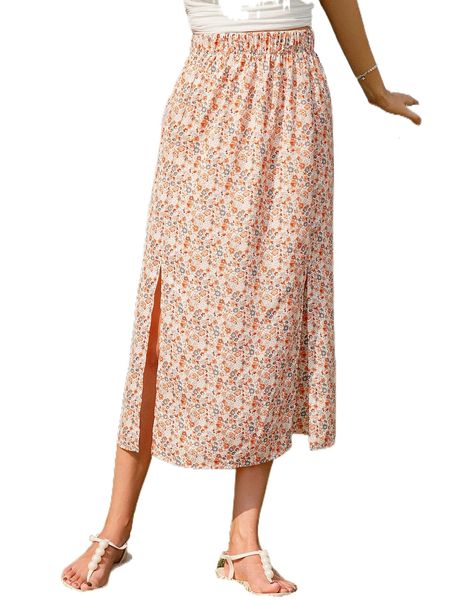 

ditsy floral split hem skirt e9zy#, Black