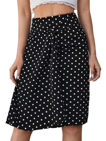

high waist polka dot twist front skirt u6z8#, Black