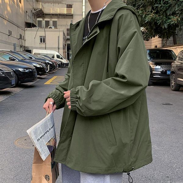 Jaquetas dos homens 2022 Homens da moda coreana com capuz jaqueta solta casual zíper exército verde casacos preto 4xl 5xl