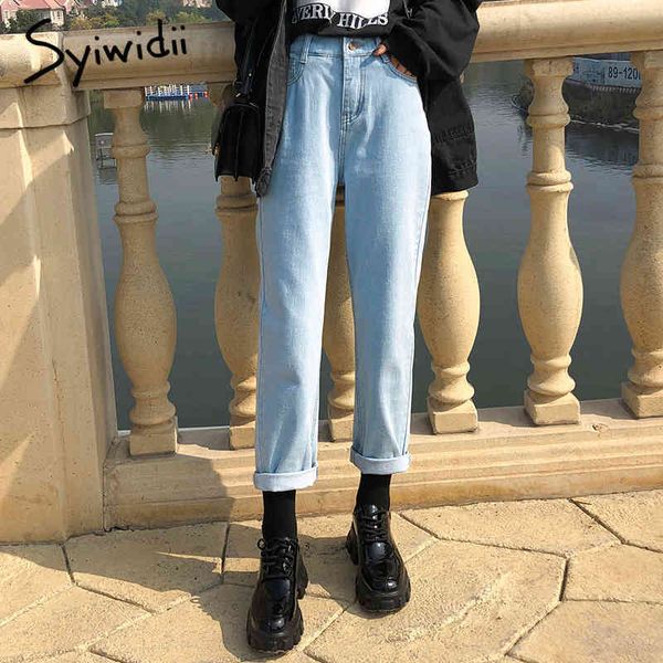 

high woman black skyblue denim elastic waist harem pants street fashion sell plus size mom jeans 210415, Blue