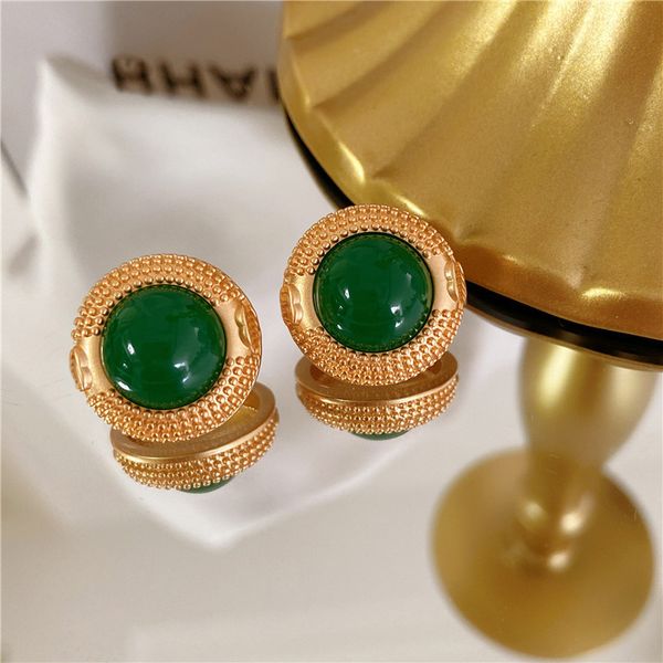 

accessories jewelry online french gold round emerald glass small c-style earrings high-grade medieval vintage earrings, Silver