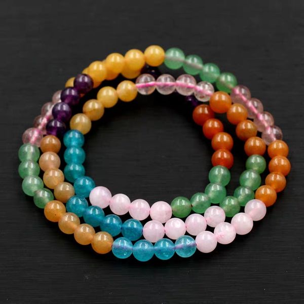 

natural different mixed stone rainbow lapis chalcedony amazonite rose quartz agate amber 6mm round beads bracelet 3 laps aaaaa, Silver
