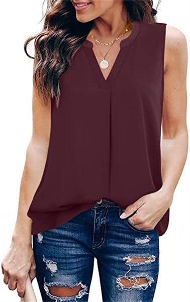

& tees women's chiffon v-neck sleeveless blouse office work shirt, White