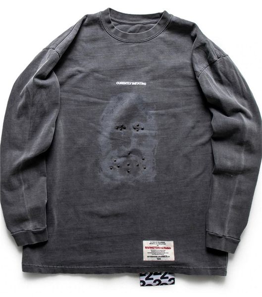 

tee oversized washed vintage print t shirt men women 1 long sleeves t-shirt, Black;brown