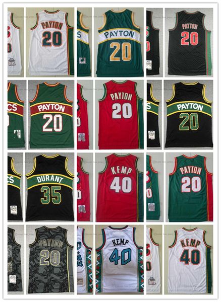 

youth kids men basketball jerseys 40 shawn 35 kevin kemp durant gary 20 payton retro jersey color white green, Black;red