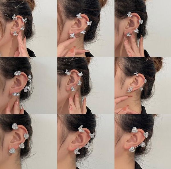 Kelebek Küpe Kulak manşetleri Tırmanıcı Sarma Kadınlar için Küpe Kız Peri Sol Sol Piercing Ear Clip Altın Gümüş Kulak Takı Hediyesi