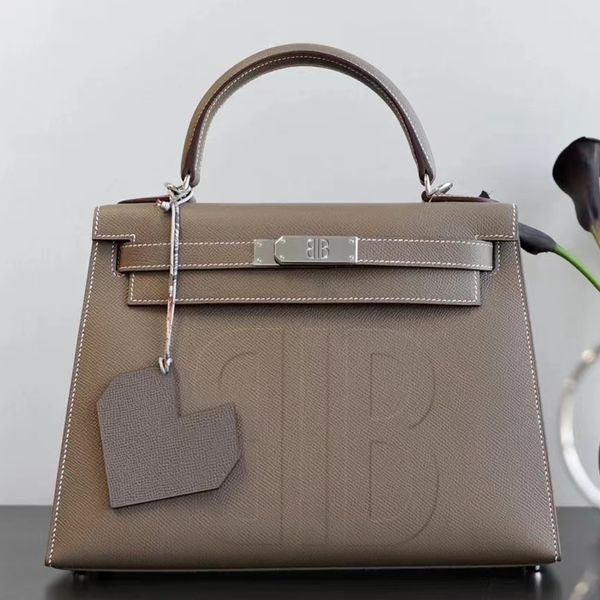 

grey 28cm classic handbag h brand luxury bag genuine leather fashion