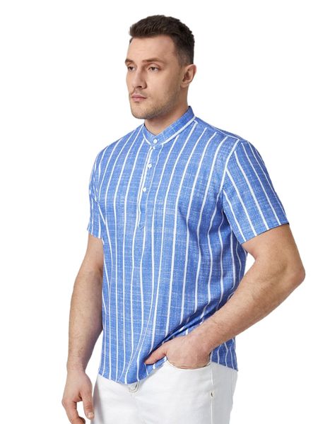 

extended sizes men vertical striped half button shirt c2ey#, White;black