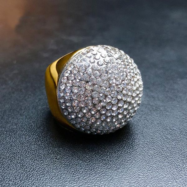 Cluster Rings Hip Hop CZ Stone Pave Bling Out Heavy Chunky Round Color oro Acciaio inossidabile Mens Signet Ring Gioielli rock maschiliCluster Cluste