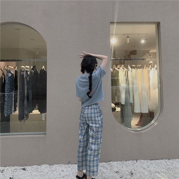 

casual loose retro slim plaid womens buttom korean punk harajuku ulzzang female cute vintage kawaii trousers for women y200418, Black;white