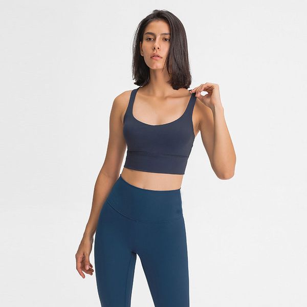 

bras l004 women sports yoga vest gather breathable widened hem tank with removable cups nude feeling underwear double cross thin straps sho