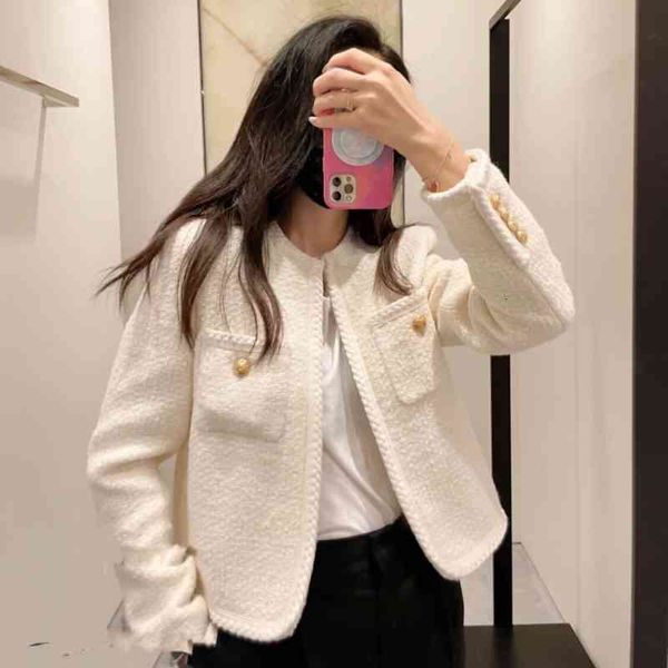 

women's jackets ce early spring tweed webbing woven white round neck short women's coat, Black;brown
