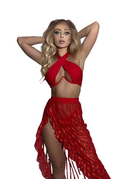 

3pack solid cross halter underwire bikini swimsuit & beach skirt t06i#, White;black