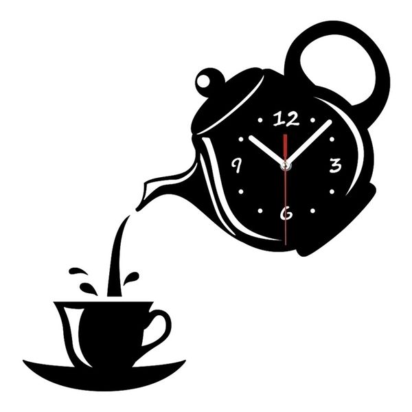 Creativo fai da te acrilico tazza di caffè teiera 3D orologio da parete decorativo cucina s soggiorno sala da pranzo decorazioni per la casa 039 Y200110