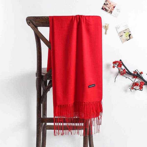

pure cashmere like scarlet scarf women's autumn and winter warm shawl plain collar annual meeting, Blue;gray