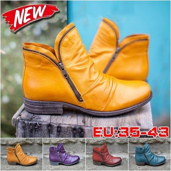 

ankle spring autumn pu leather boot female short suede booties zipper retro trend women naked boots 220720, Black