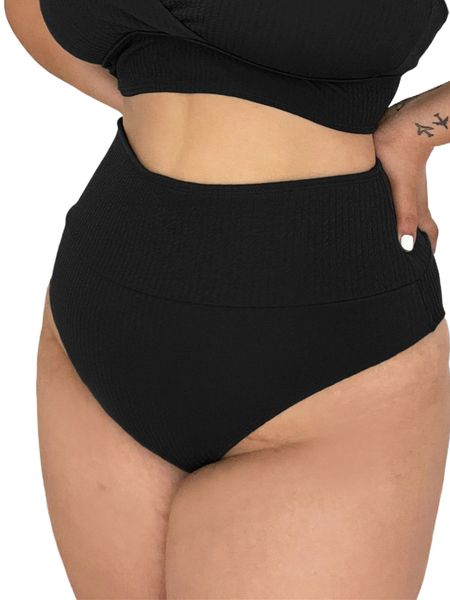 

plus plain high waisted bikini bottom l3yz#, Black
