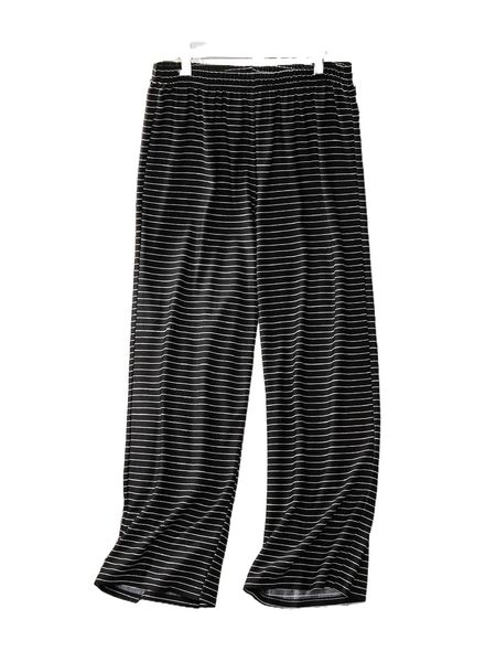 

plus striped print wide leg pants a55j#, Black