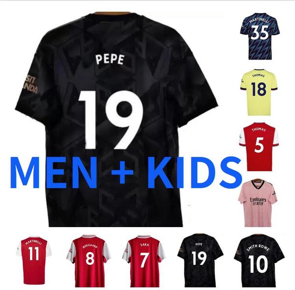 

thomas pepe saka tierney smith rowe soccer jerseys 21/22/23 tavares sambi odegaard nketiah 2022 2023 football shirt kids kit uniform martine, Black;yellow