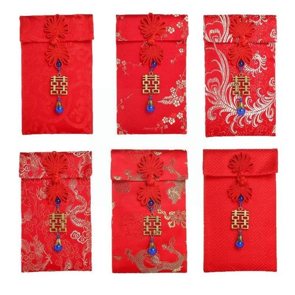 Embrulhado de presente bordado manual design estilo chinês envelope vermelho bolso vários padrões