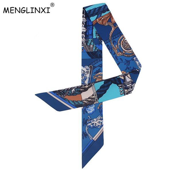 

2020 new fashion brand rope print silk small ribbon women silk scarf handbag ribbons female head scarf long scarves c51314c, Blue;gray