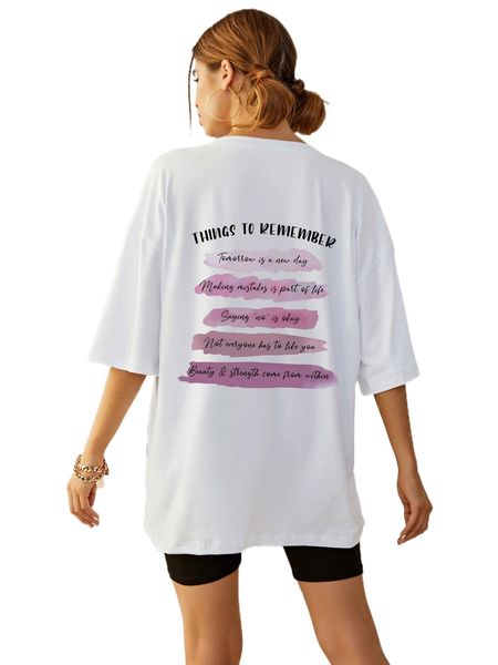 

slogan graphic drop shoulder tee 87fu#, White