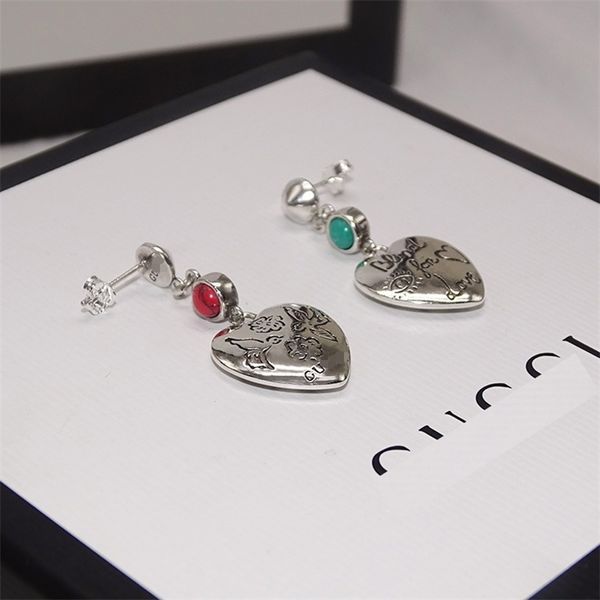 

jewelry online 925 love fearless bird singing flower fragrance malachite turquoise heart-shaped asymmetric earrings, Golden