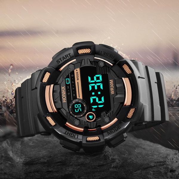Relógios de pulso Moda Black Gold Digital Watch for Men Women Sports Sports Imper impermeáveis ​​ao ar livre Cronógrafo de mão Hand Relógio aluno Relógio de relógio de pulso