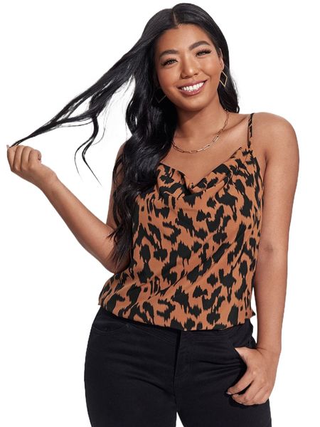 

plus cowl neck allover print cami h0ue#, Black
