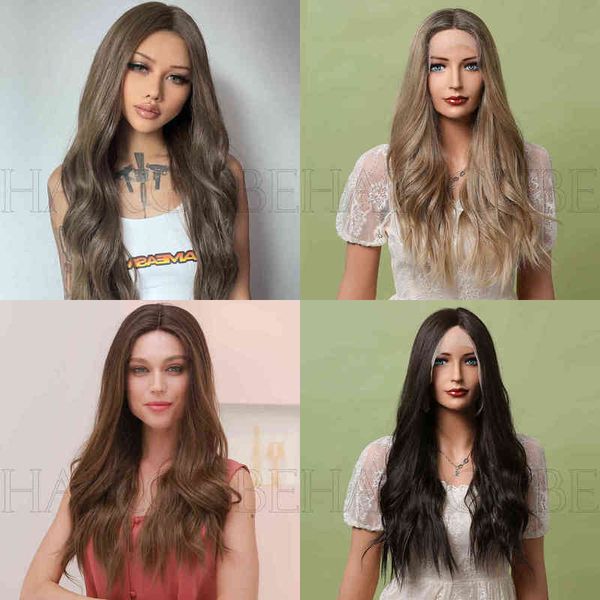 

front lace women wigs brown mid length curly hair style suitable for 220527, Black