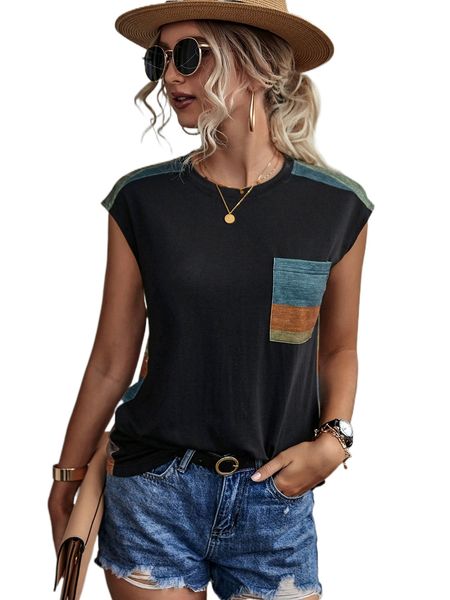 

color block patched pocket dolman sleeve tee f4e6#, White