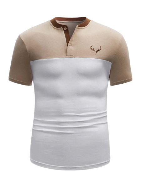 

men antler embroidery two tone polo shirt u0tj#, White;black