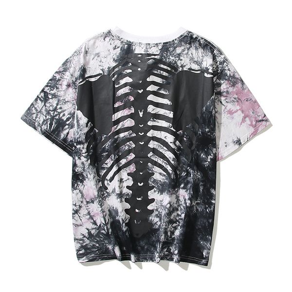 Hip Hop Tie Dye T-Shirts Übergroße Tops Shirt Skeleton Print Kurzarm Mode Baumwolle T-Shirts