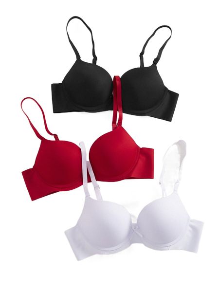 

3pack microfiber plain push up bra set v20t#, Black;red